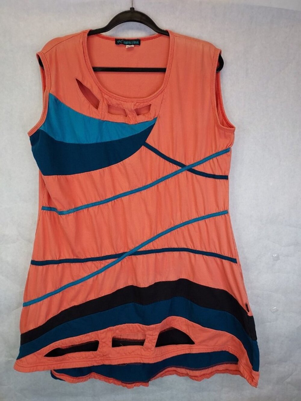 Leopards & Roses Tunic Dress Women's XL Artsy Colorful Boho 100% Cotton Cut Out